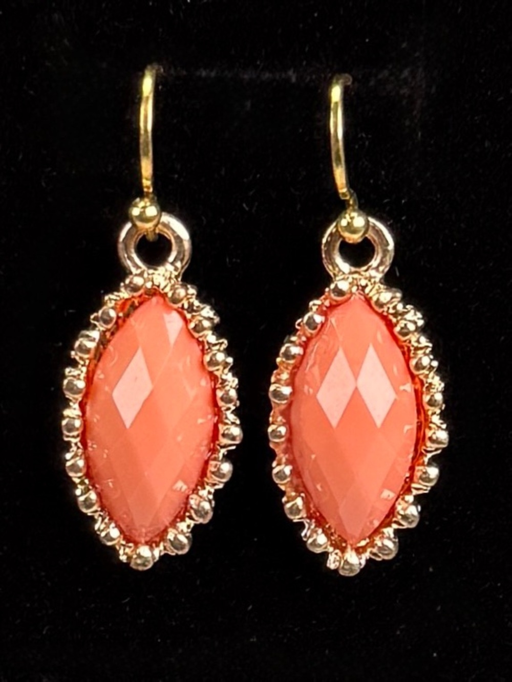 Goldtone, lightweight, coral color pierced dangle costume earrings